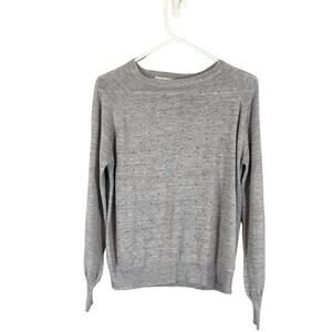 MNG by Mango Gray Beaded Long Sleeve Wool Blend Knit Sweater Women Sz S